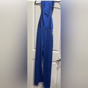 NWT Express Tie-Neck Halter Blue Jumpsuit Size S Style 46266323